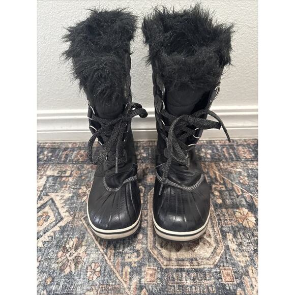 Sorel Faux Fur Black Lace Up Boots Women's Size 5 Super Cute - Picture 1 of 8